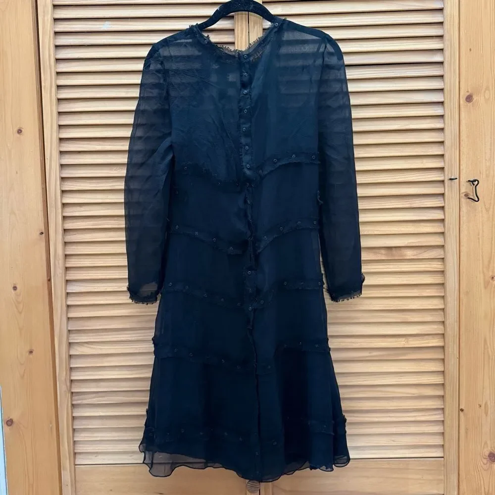 CHANEL Black sheer Silk Long Sleeve Dress